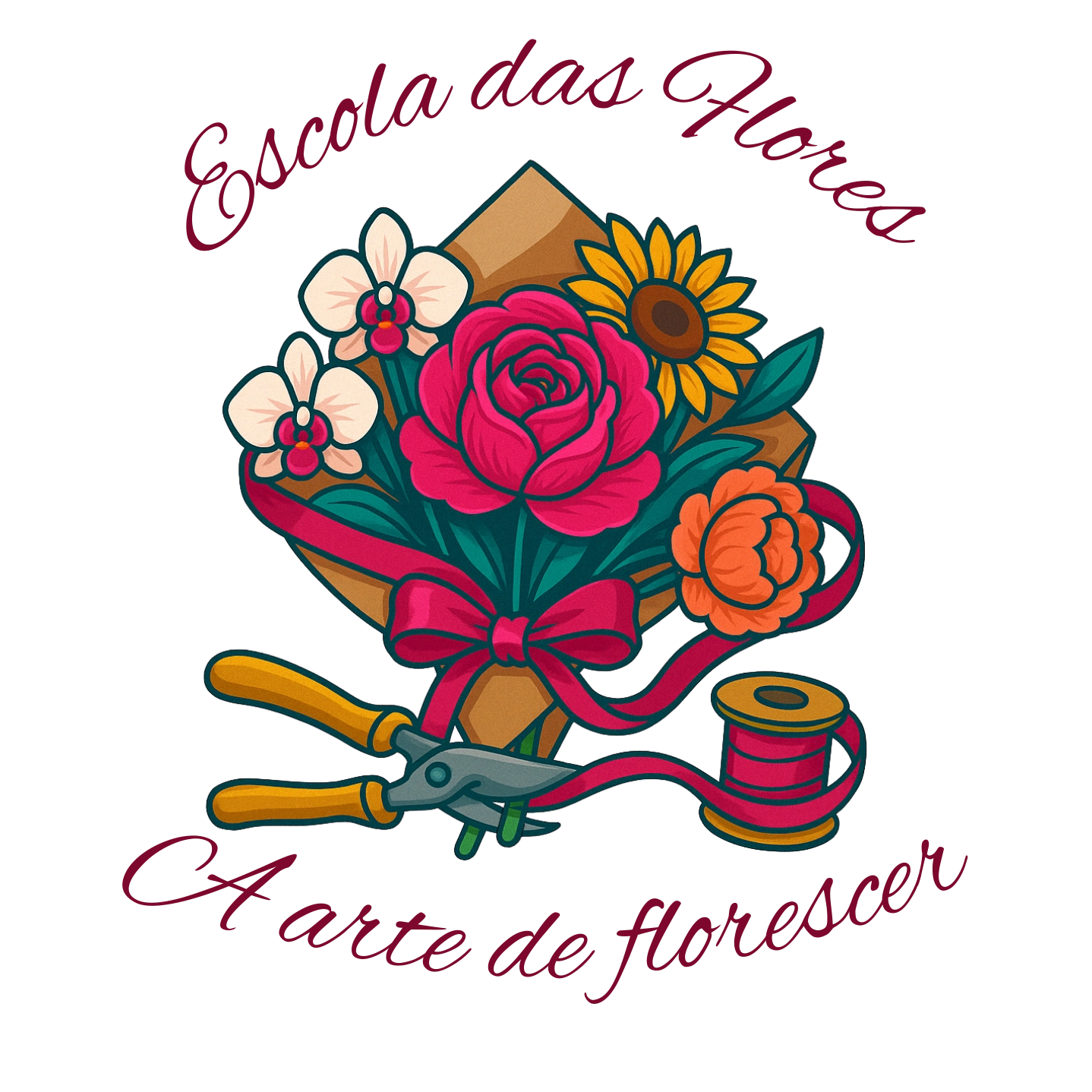 Logotipo da Escola das Flores, especializada em cursos online de floricultura